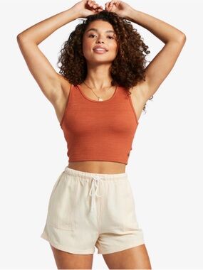 Roxy Wrap Back Cutout Crop Tank Top Medium Rust Orange Beach Surf